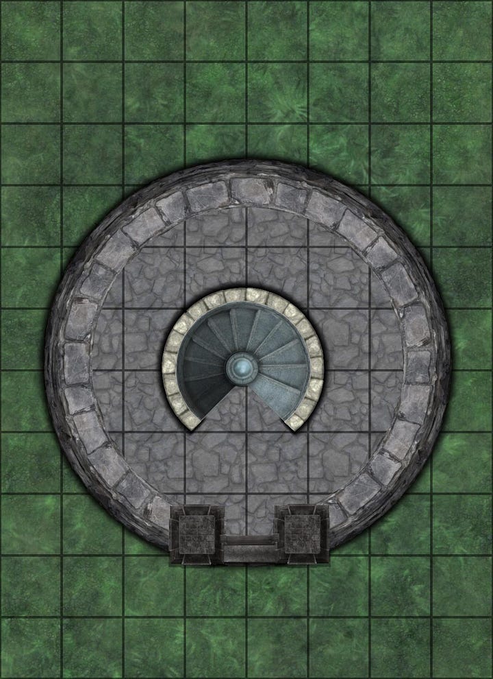 Four layer map of a small tower from a larger castle.