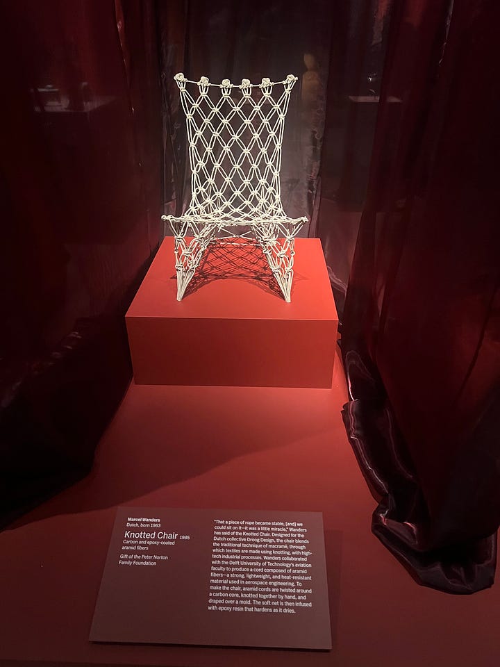 BIC Pens on a pedestal, knotted white chair