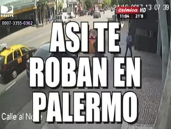 Meme que dice "Así te roban en Palermo" placa de Crónica TV