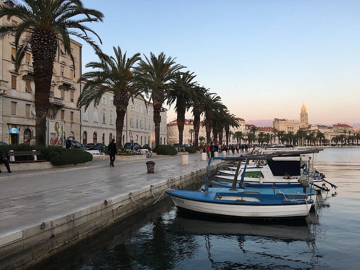 “The Riva” in Split, Croatia was originally planted with mulberry trees – until the early 1900s, when palms were added to appeal to tourists.