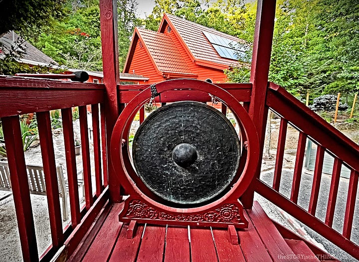 buddhist monastery gong on porch