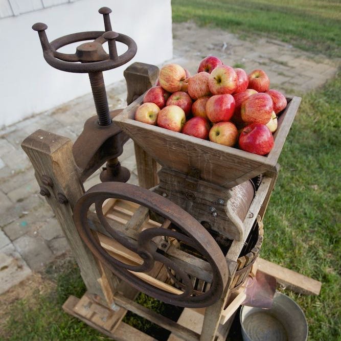 Old fashioned apple cider presses.