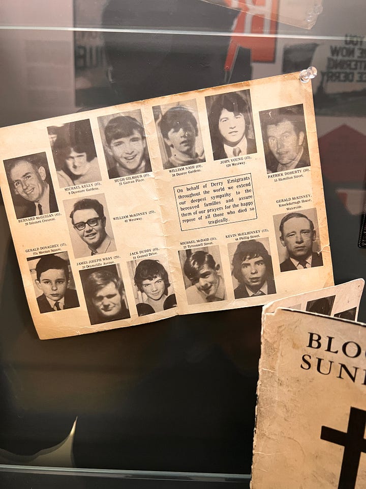 Photos of artifacts from Bloody Sunday housed at the Museum of Free Derry in Northern Ireland