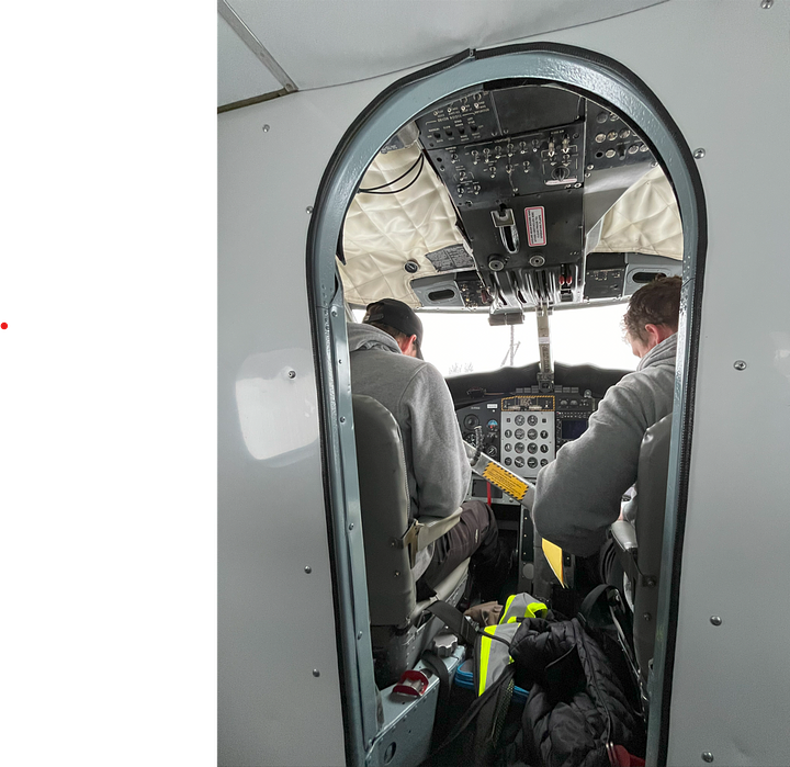 A series of images showing the plane I flew in being loaded and piloted.