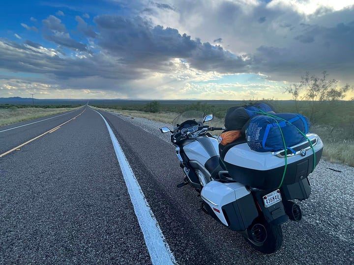 Riding the WG, I stopped at a rest area and a worker asked me about the initials. I told him they belonged to Wade Goodwyn, a beloved correspondent for NPR and that he had insisted I have his motorcycle after he passed from cancer. We had long planned several trips out West but he kept getting sicker and we never made the adventures happen. This trip was to memorialize Wade. 