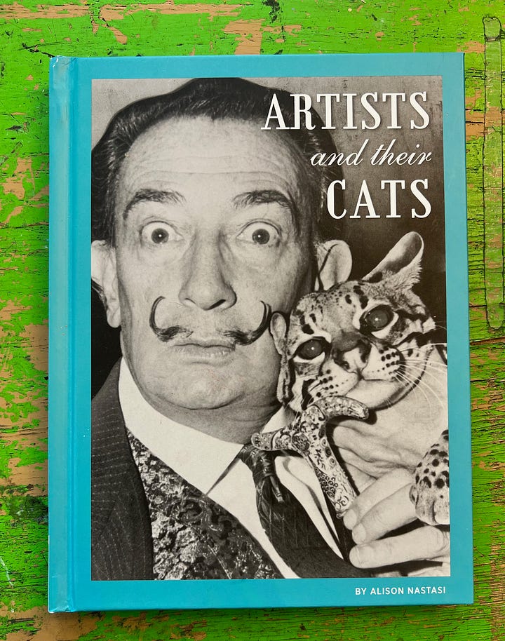 Artists and their cats book and an image and drawing of Edward Gorey with a tabby cat