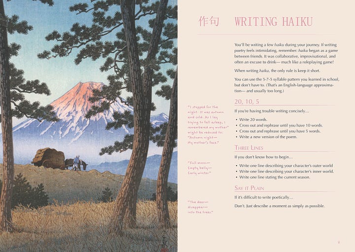Sample images of "Haiku's" interior spreads from the pdf.