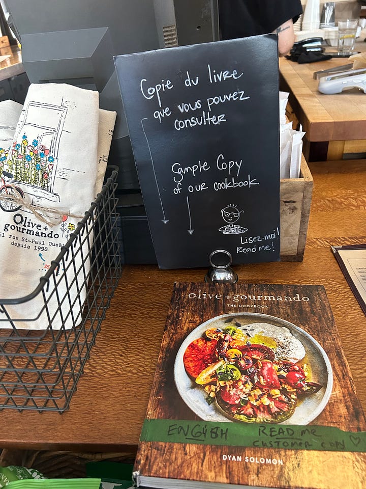 Olive + Gourmand cookbook and coffee counter