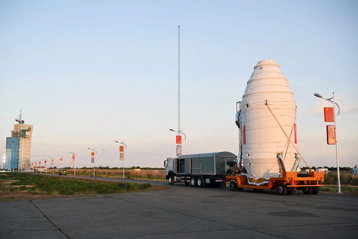 The Long March 4B's fairing heading to the launch pad at Jiuquan.