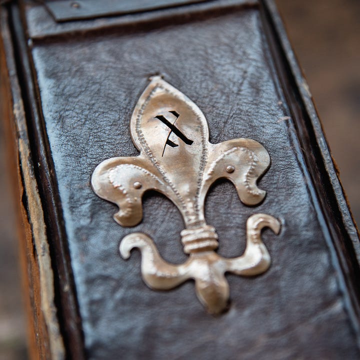 Old Handbound Journal Tome covered in antique fleur de lis leather from Amsterdam