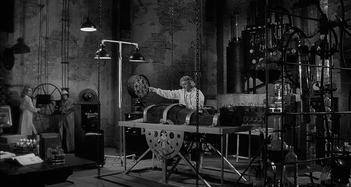 Frankenstein's lab in Frankenstein (1931) and Young Frankenstein.