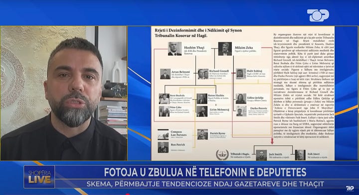 Mrs Qefalija (L) & Mr Behrami (R) during the May 30, 2025 broadcast in top Channel Albania