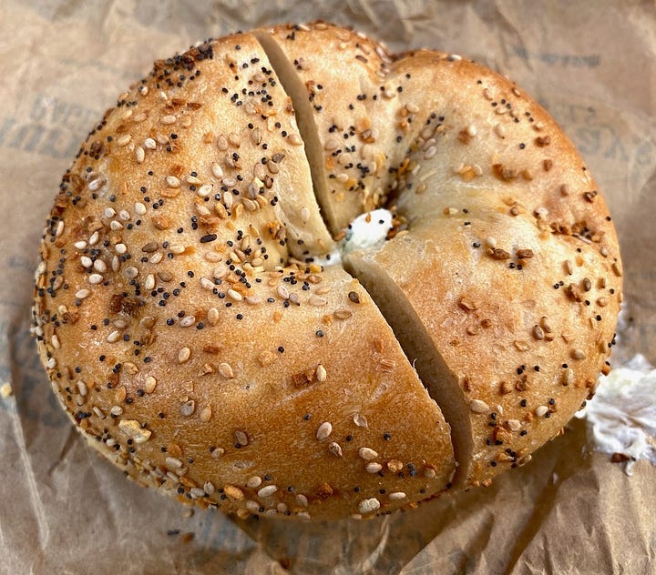 Plain bagel and everything bagel 