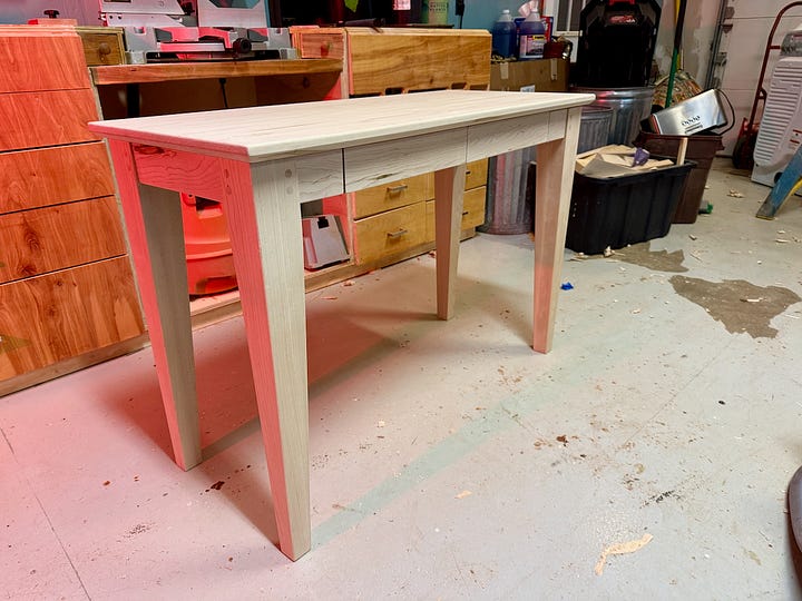 Maple writing desk under construction.