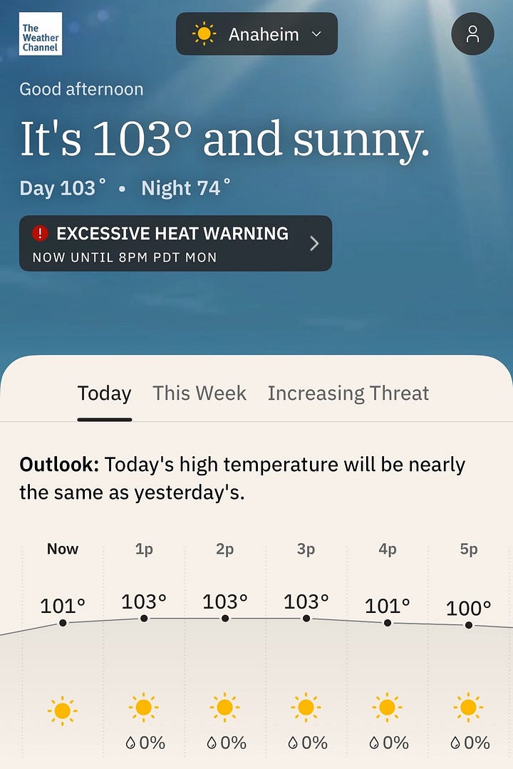 Weather conditions at Disneyland on a very hot day