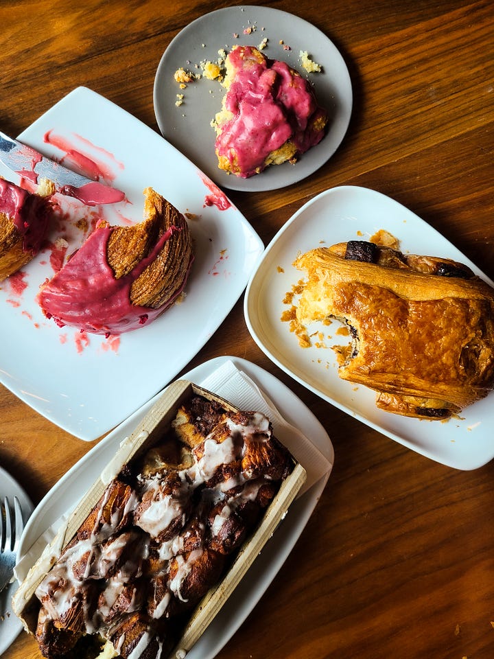 half eaten Parable Cafe croissants and pastries and baked goods