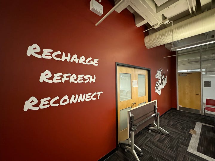 Pictures of a relaxation room at Howard Community College