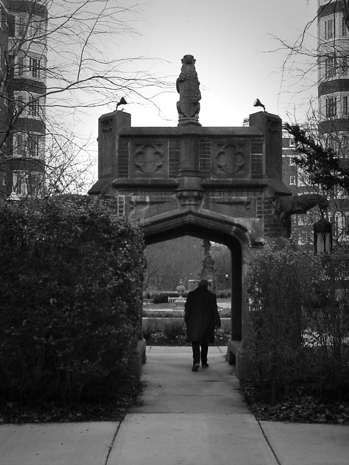 Gargoyle and gate at Longwood Towers; Mavica FD88; Photos copyright Adam Smith 2024