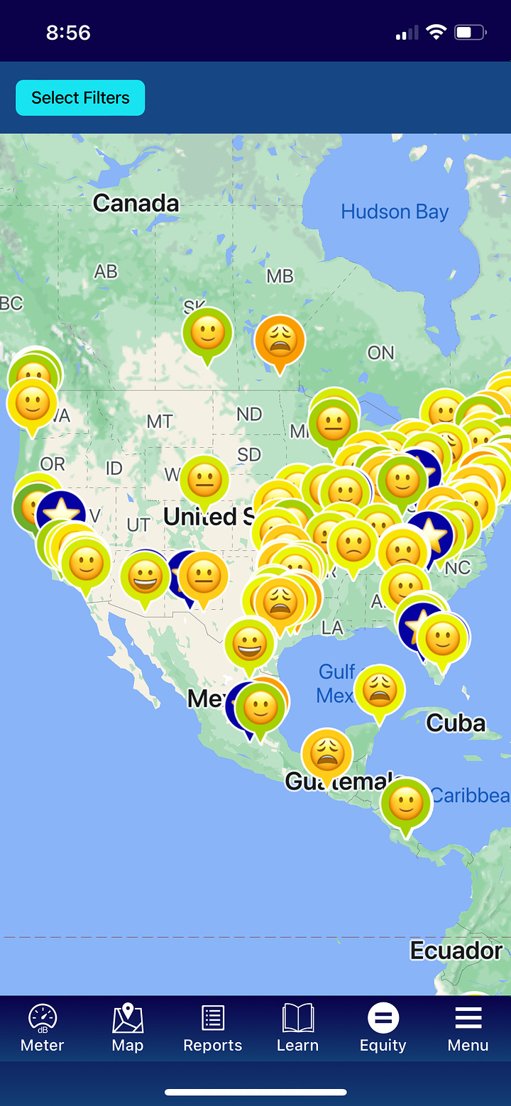 Maps with emojis showing where sound data was taken.