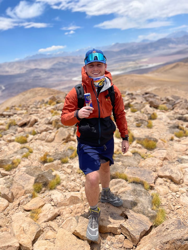 Photos of Nik Toocheck with marathon medals and on a mountain