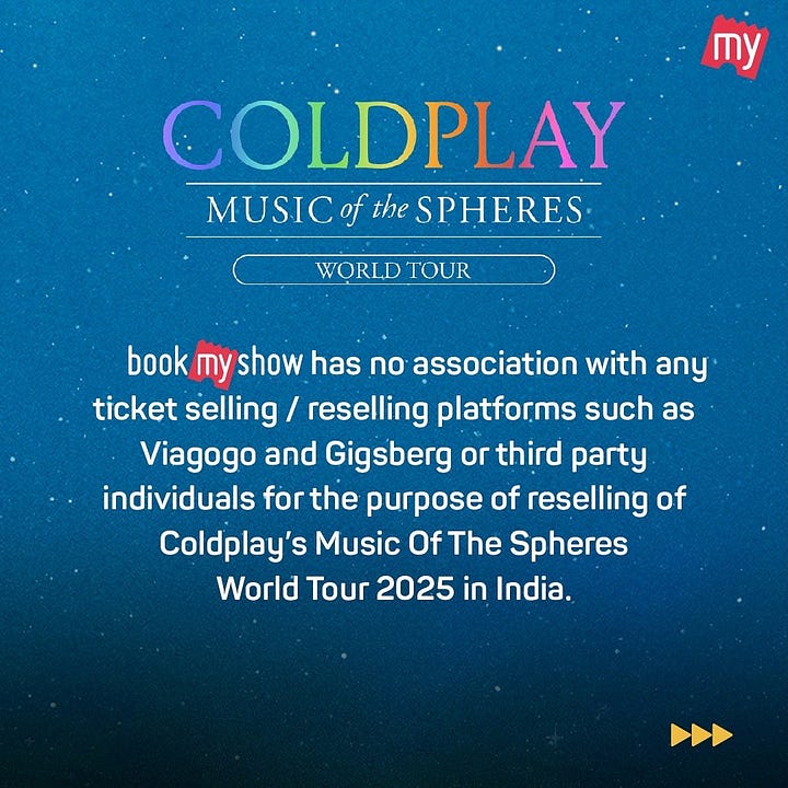 BookMyShow Coldplay Ticket Reselling Apology