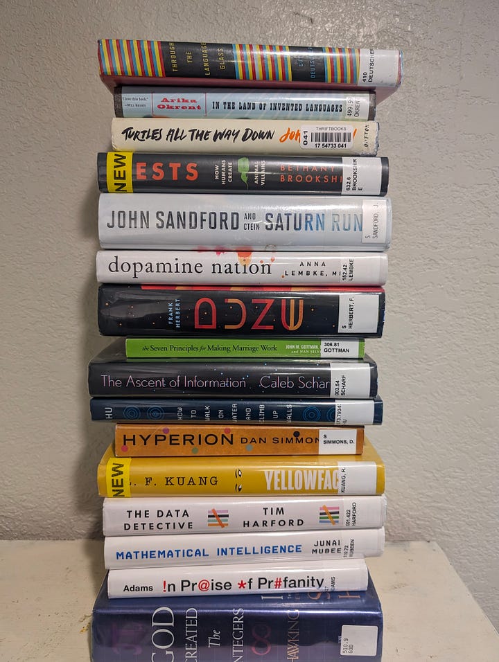 Various stacks of books