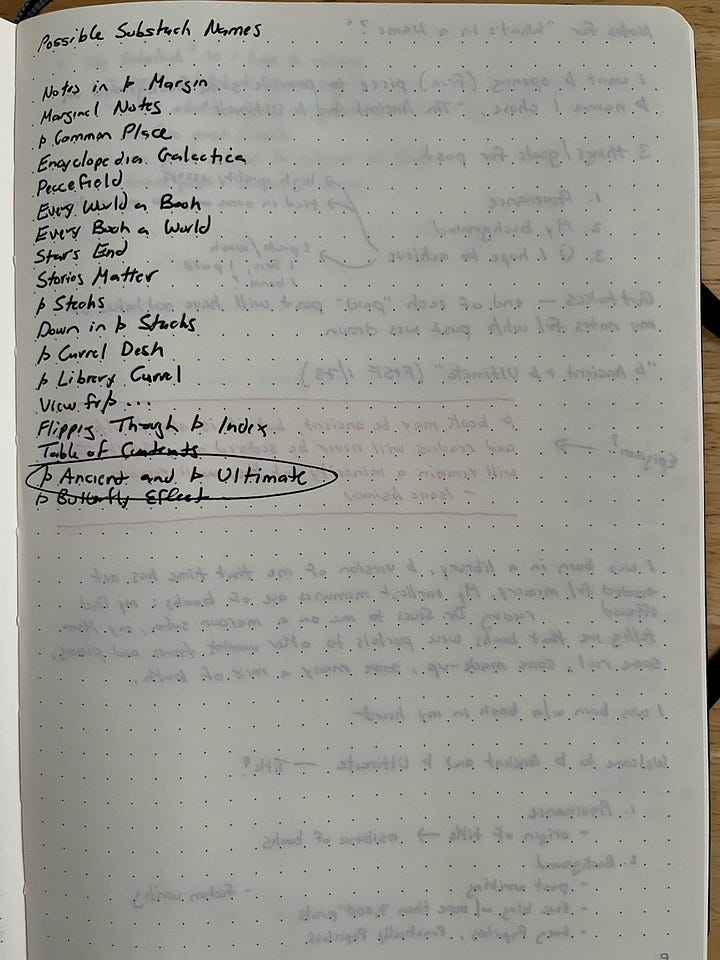Notebook pages with lists of titles.