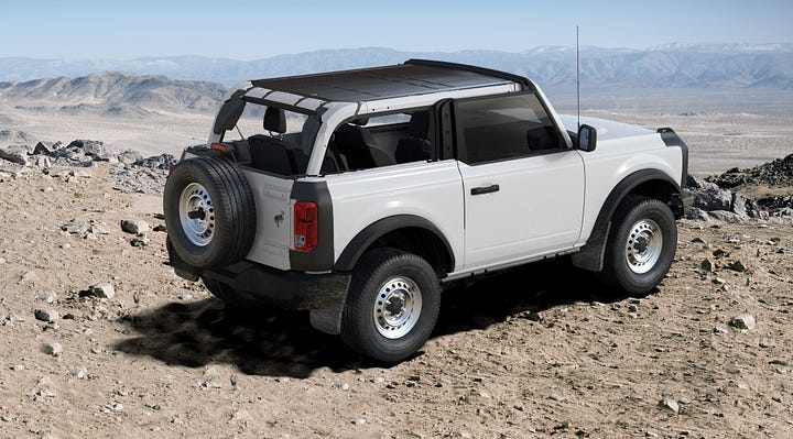 white ford bronco digital render pictured in a desert; from build your own configurator