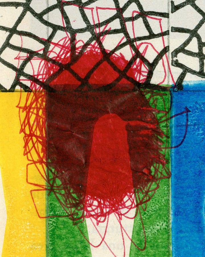 Gianpaolo Pagni, STORIA DELL'ARTE ITALIANA VOL.1 (n.020), (rubber stamp, pencil, ballpoint pen, fountain pen, and fluorescent highlighter on school book), 2024 [© Gianpaolo Pagni]