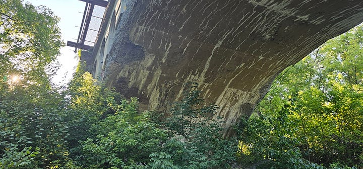 1) The bridge at a distance 2) the underside of the bridge 3) Hannah House 4 The gate and walk leading to the Hannah House Front door.