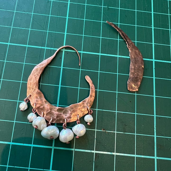 Pearlesque-Sculpted Copper & Freshwater Pearls Earrings-by Anita Chaperon