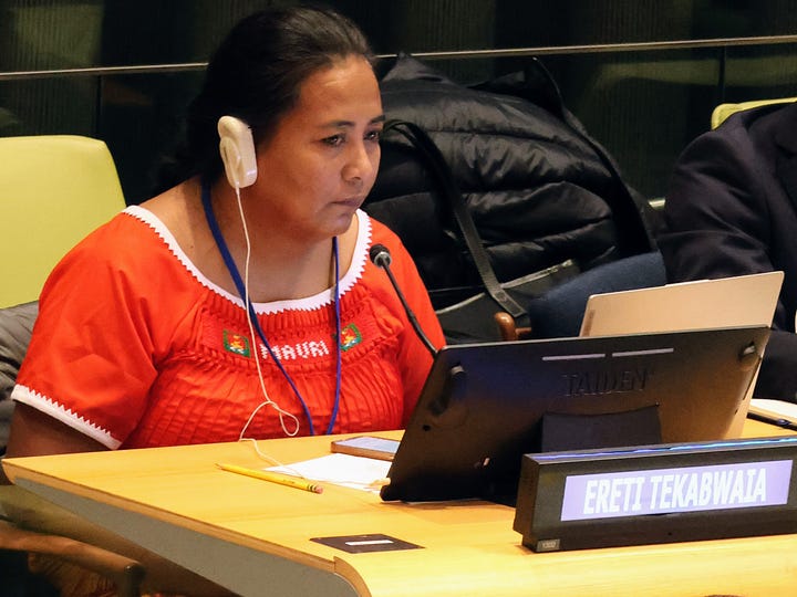 Ereti Tekabwaia, Principal Tourism Officer at Tourism Authority of Kiribati, and Kiritimati Youth at the UN