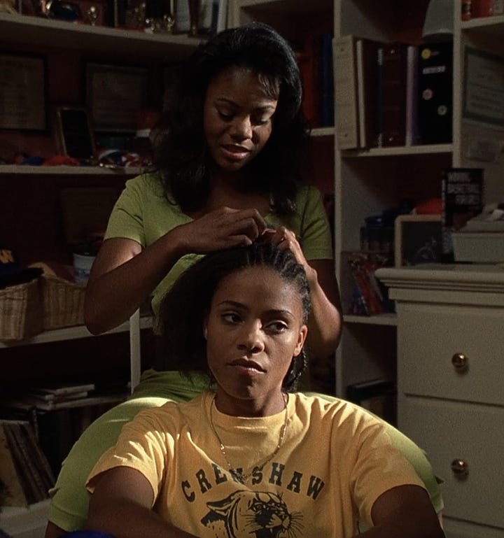 Black women hair braiding scenes from movies. 