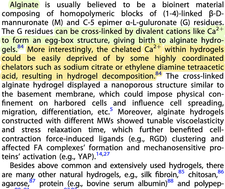 Qoutes regarding the de-linking of alginate hydrogel via Sodium Citrate