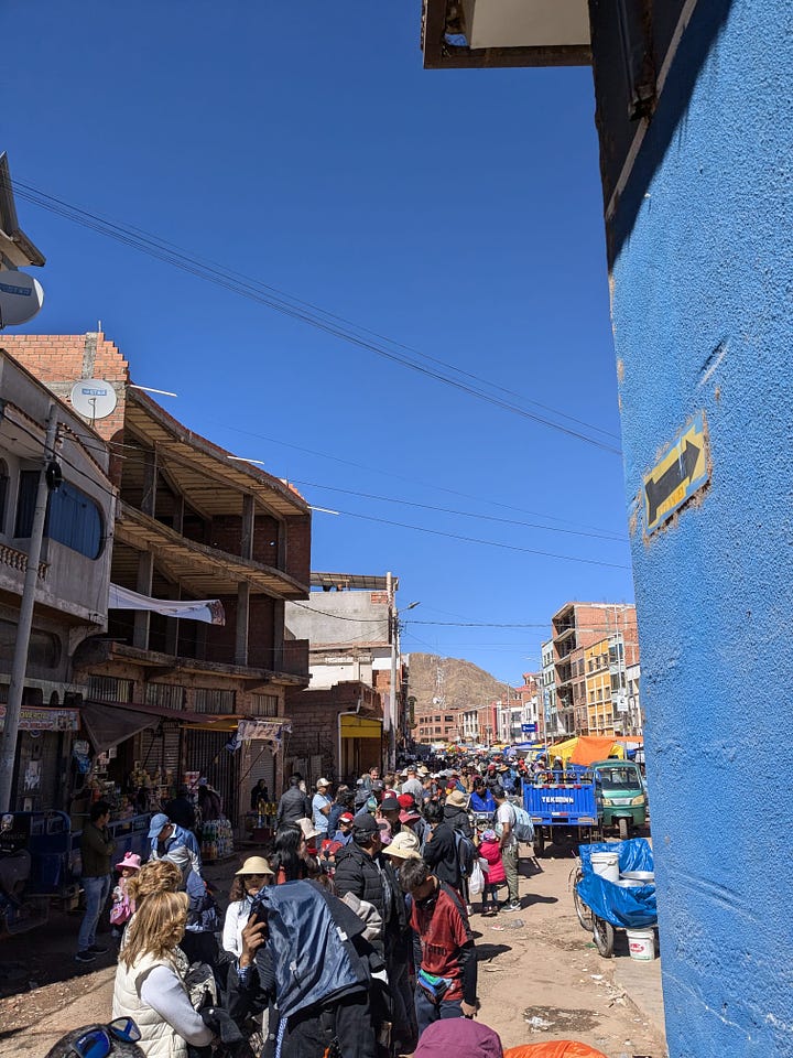 The border crossing into Bolivia at Desaguadero – probably must quicker if we'd arrived at 7am as planned