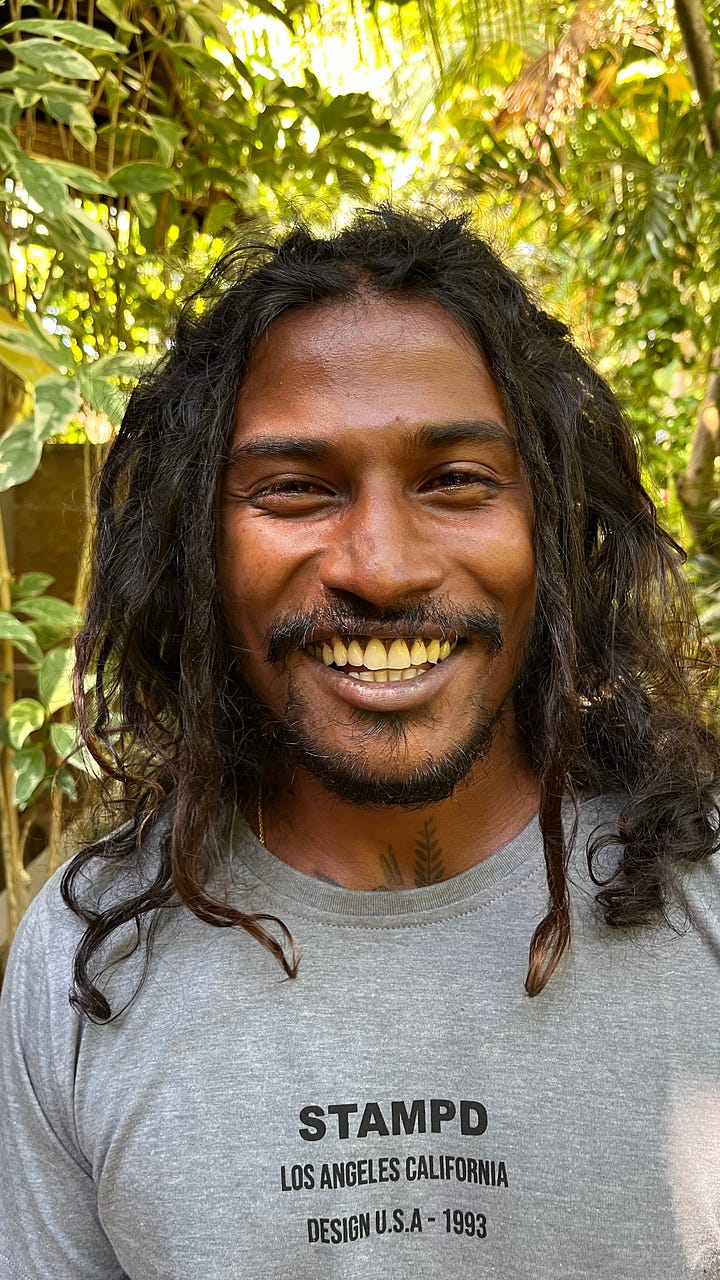 Portrait of a Sri Lankan man and the book cover of Island of a Thousand Mirrors