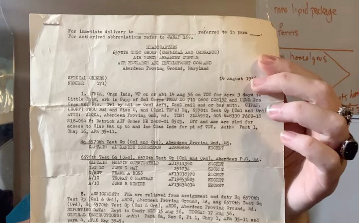 Electromagnetic Drone from 1950, employment proof, handwritten wedding list of her Rothschild mum / parents, employment proof 