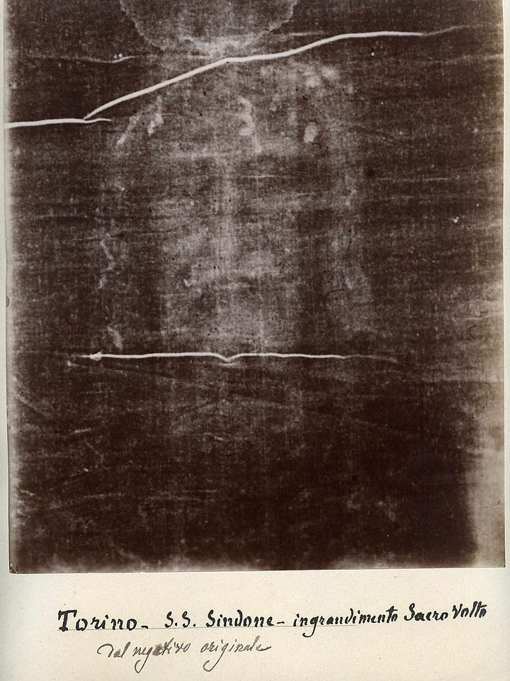 The Manopello guy; Secondo Piaβs 1898 photographic negative of the face on the Turin Shroud.