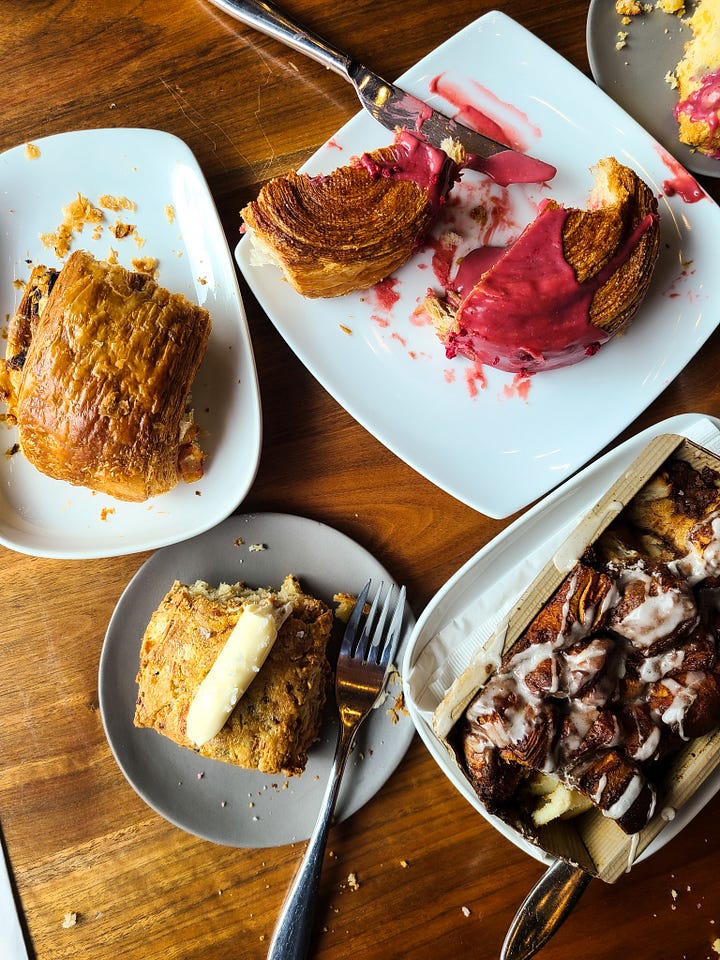 half eaten Parable Cafe croissants and pastries and baked goods