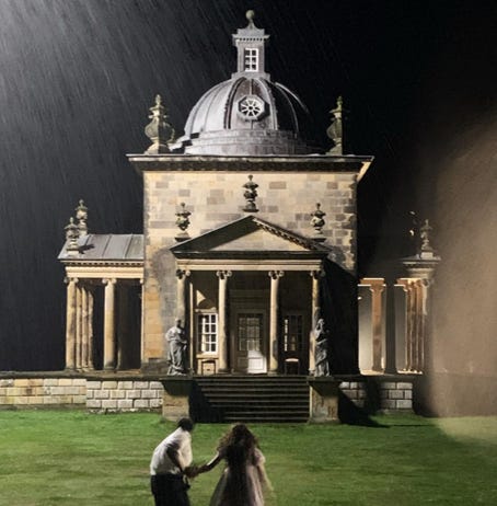 Bridgerton characters at Castle Howard in Season 1