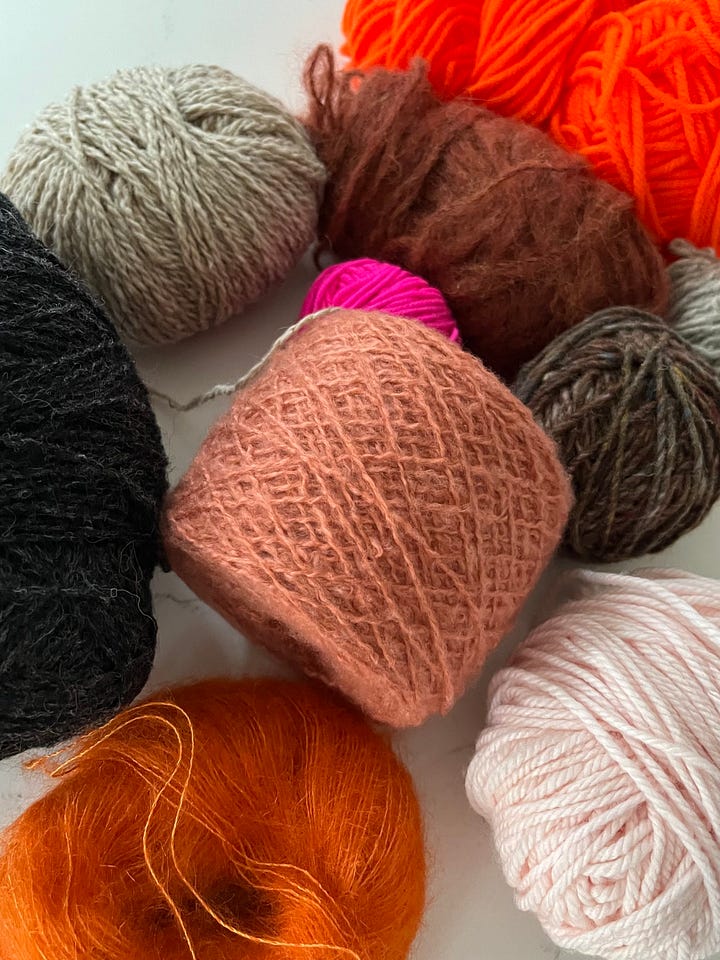 Yarn unravelling, Yarn swift, Scrap yarn color palette