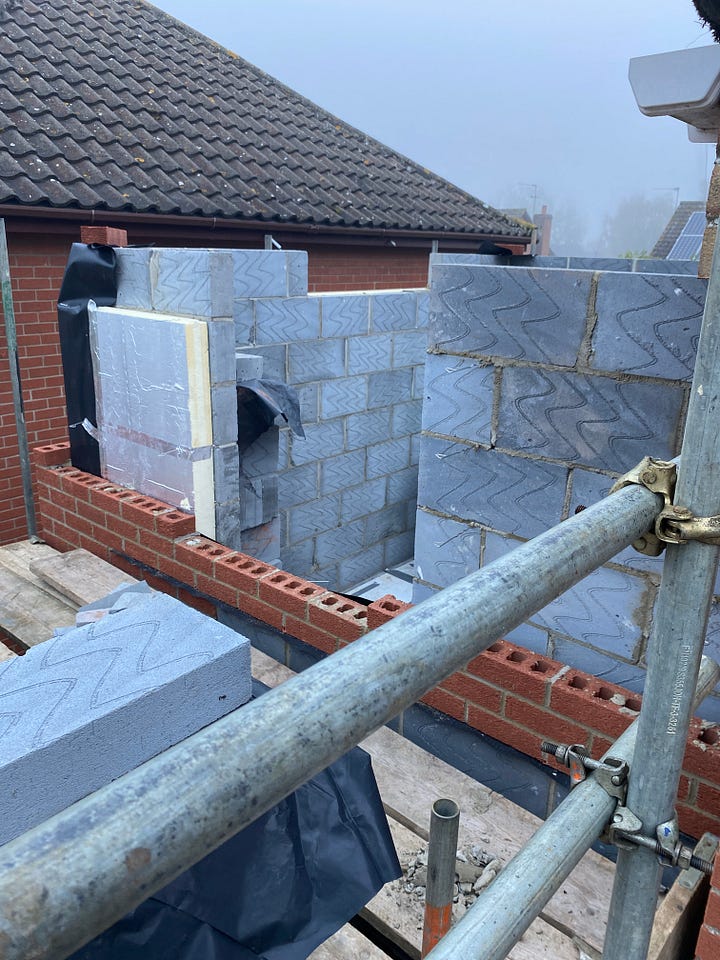 brick work down the side of the property and an opening for the window at the front