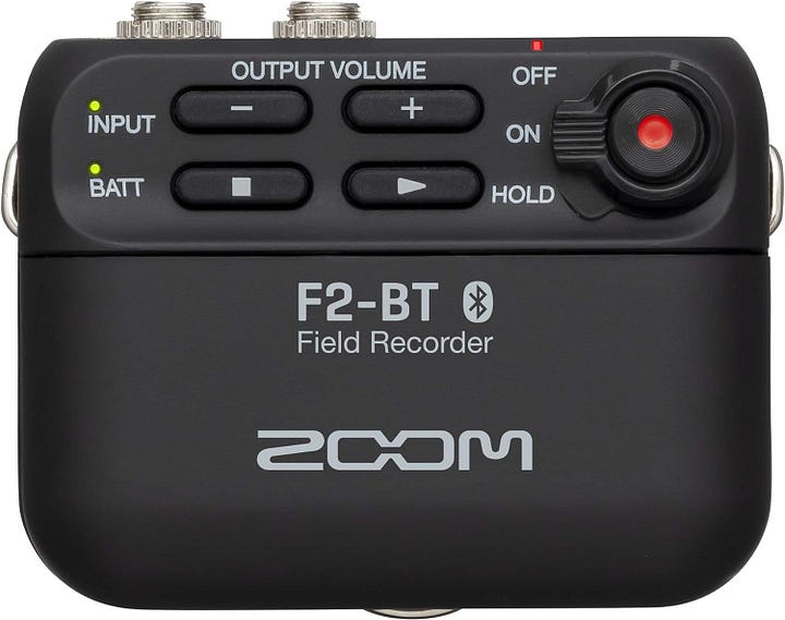 Zoom F2-BT Lavalier Recorder with Bluetooth, 32-Bit Float Recording, Audio for Video, Wireless Timecode Synchronization, Records to SD, and Battery Powered with Included Lavalier Microphone