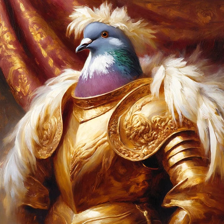 AI Generated images of pigeons in armour