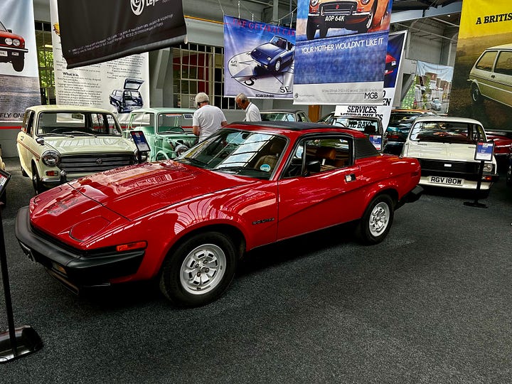 Photos of 4 cars at The Great British Journey A: 1980 Triumph TR7 B: 1986 Jaguar XJS C: 1989 MG Montego EFI D: 1995 Ford Mondeo Images: Roland's Travels