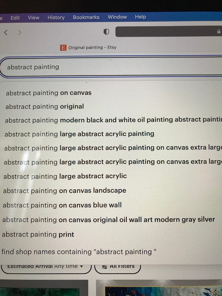 Etsy painting search autofills