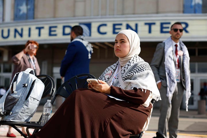 Uncommitted delegates began a sit-in outside the United Center on Wednesday after the Democratic National Committee's final refusal to allow a Palestinian American speaker to address the convention despite weeks of negotiations.