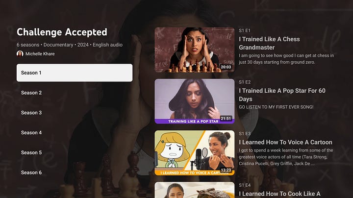 Screenshot of YouTube promotional graphics: On the left, Hype: Help your favorite creators get discovered by hyping their videos. On the right: Living Room: Displays the channel of Michelle Khare, playlists are organized by Season and Episode.