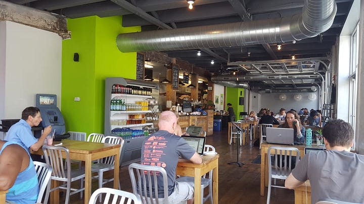 Coffee shop with people on laptops