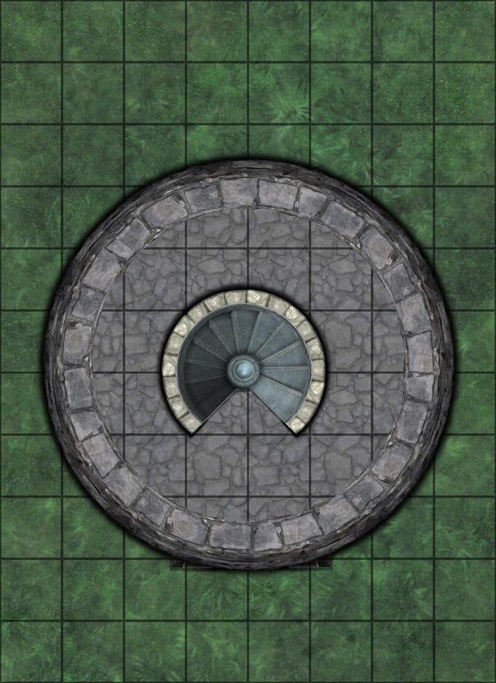 Four layer map of a small tower from a larger castle.